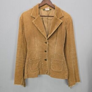 Vtg 90s‎ Y2K Corduroy Blazer Jacket L Tan Bohemian Forest Frayed Flared Retro